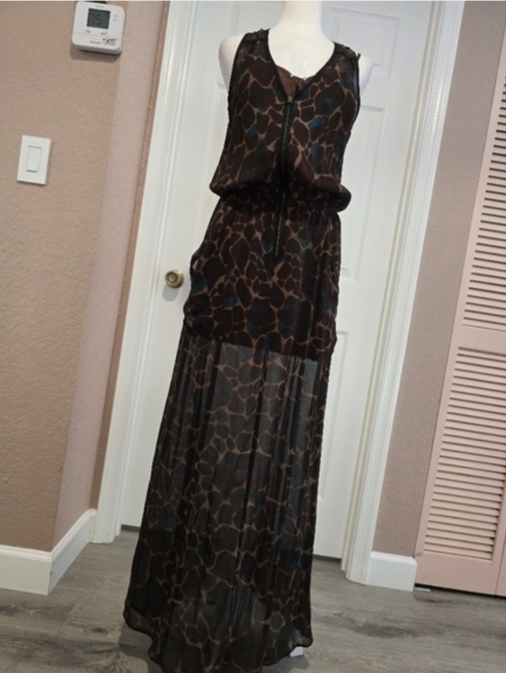 Nanette Lepour Brown And Blue Animal Print Maxi Crep Dress